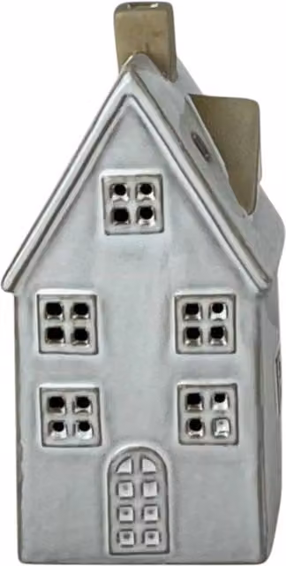 Four Candle Glazed Ceramic House Ornament with LED in White, W/D/H: 19.5 x 8.0 x 10.0 cm – 1