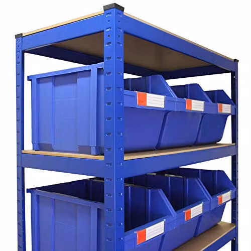 Monster Racking Blue Boltless Bay Shelving Unit with 12 Storage Bins, W: 90 cm, H: 180 cm, D: 45 cm – 4