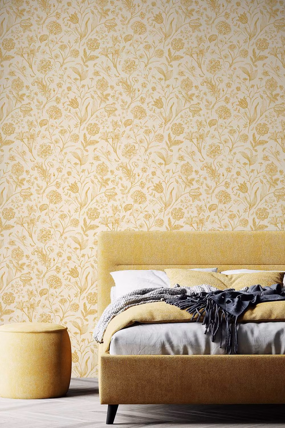Hoopla Walls Floral Toile Wallpaper in Rich Butter Yellow, 10m – 2