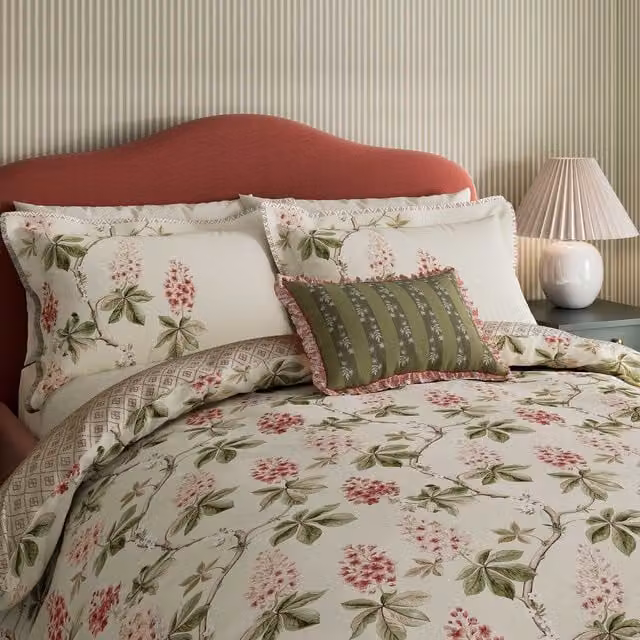 Sanderson Chestnut Tree Cotton Mako Satin Floral Duvet Cover and Pillowcase Set, Multicolour, W: 90 cm, L: 200 cm – 1