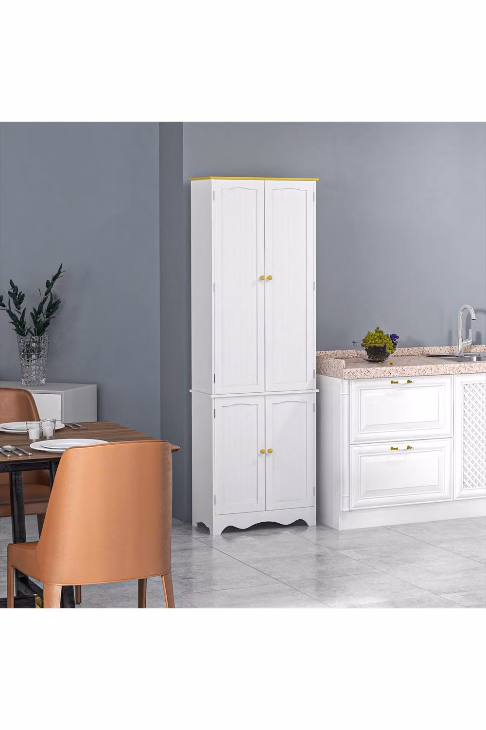 ERGOVEXA Freestanding 4-Door Modern Kitchen Cupboard in White, H 183 cm x W 61 cm x D 30.5 cm – 2