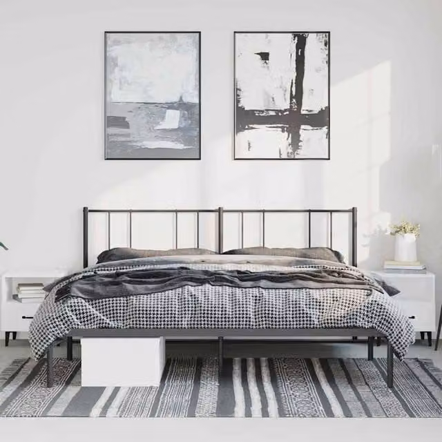 Berkfield Home Metal Bed Frame with Headboard in Black, W/D/H: 183 x 187 x 90 cm