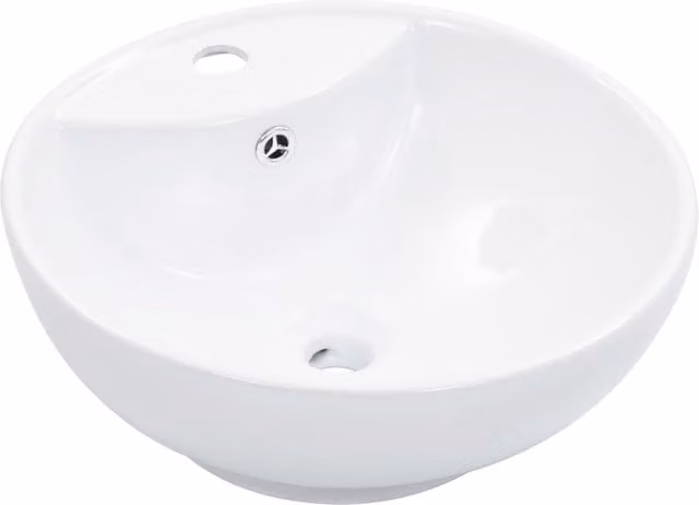 Berkfield White Ceramic Round Countertop Wash Basin with Overflow W: 46.5 cm, D: 18 cm