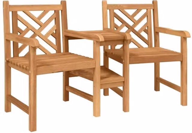 Berkfield Home Brown Solid Teak Wood Outdoor Chairs with Lattice Shelf and Storage – 1