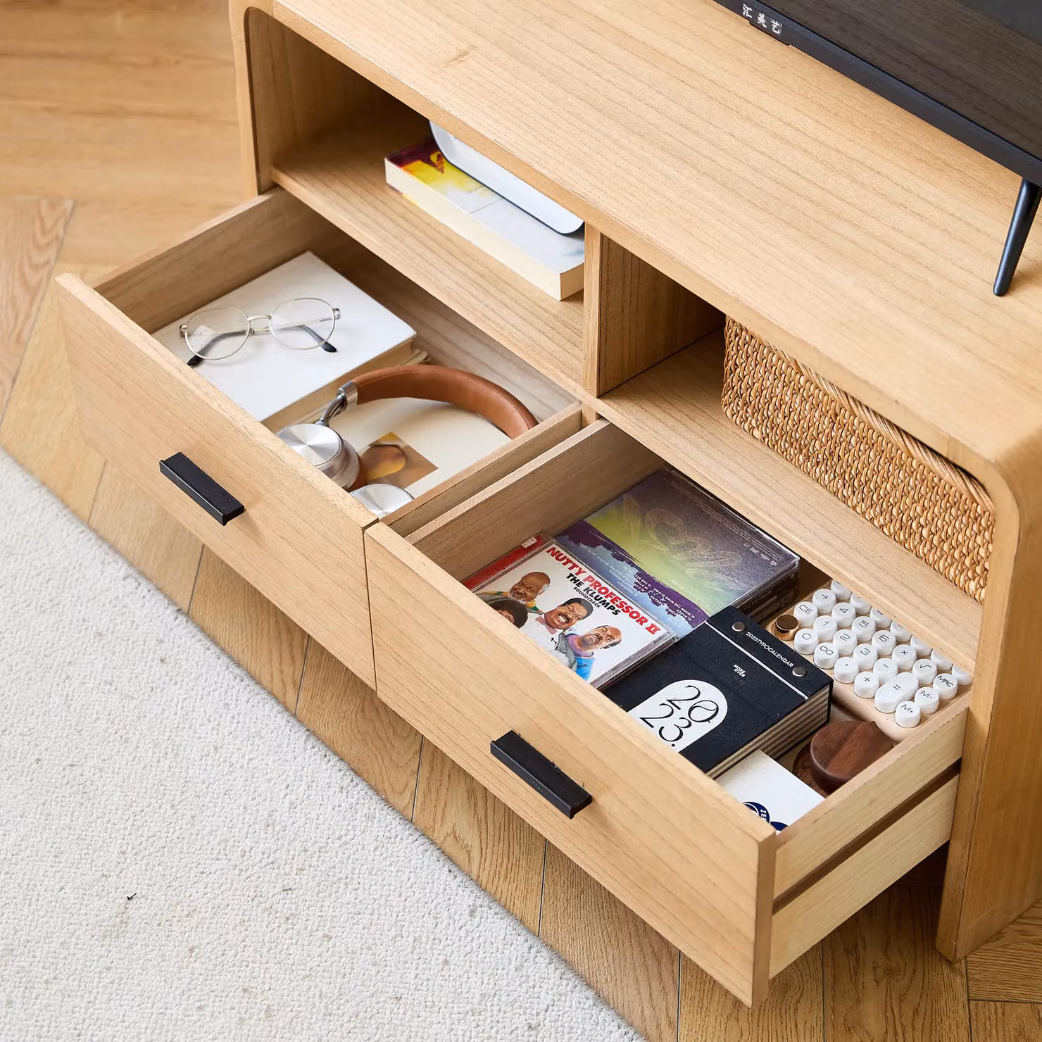 Nordlys Scandinavian Solid Wood TV Stand with 2 Drawers in Brown – 6