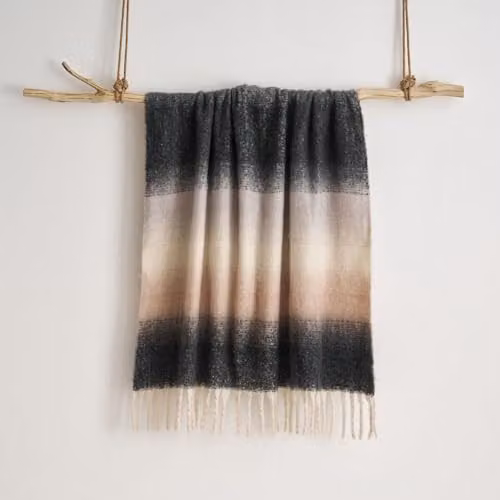 Allure Bath Fashions Ombre Faux Mohair Throw with Fringes, Grey and Green, W/D/H: 130 x 170 cm