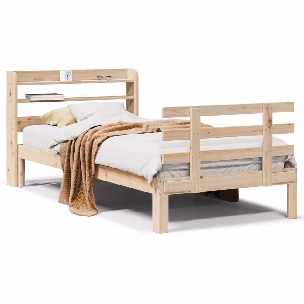 Berkfield Home Beautiful Bed Frame with Headboard in Light Brown, Solid Pine Wood, W/D/H: 75 x 190 cm