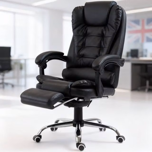 ERGOVEXA Executive Office Chair in Black Synthetic Leather with Headrest and Swivel Function