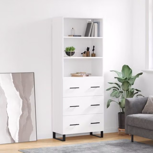 Berkfield Home Modern White Highboard with Internal Shelves, W/D/H: 69.5 x 34 x 180 cm