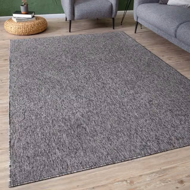 THE RUGS Flex Collection Solid Design Low Pile Living Room Rug in Grey, W: 80 cm, L: 300 cm
