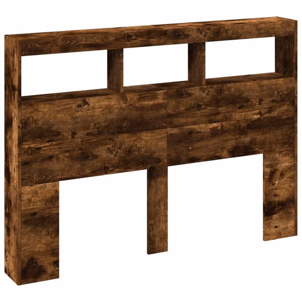 Berkfield Home Modern Headboard Cabinet in Smoked Oak Brown with LED Lighting, Integrated Shelf and USB Charging Port, W/D/H: 140 x 17 x 102 cm – 3