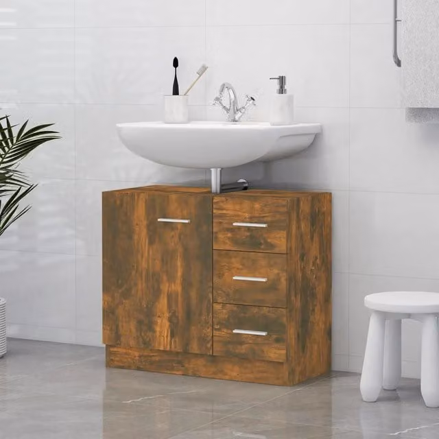 Berkfield Home Sink Cabinet in Smoked Oak Brown, W/D/H: 63 x 30 x 54 cm – 1