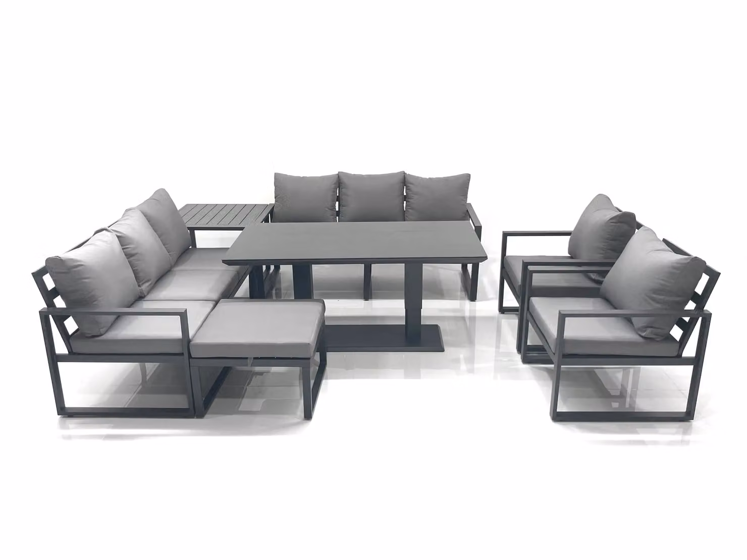 Fimous Garden Sofa Set in Dark Grey with Height Adjustable Dining Table, 2 Chairs, Big Footstool and Side Table – 2