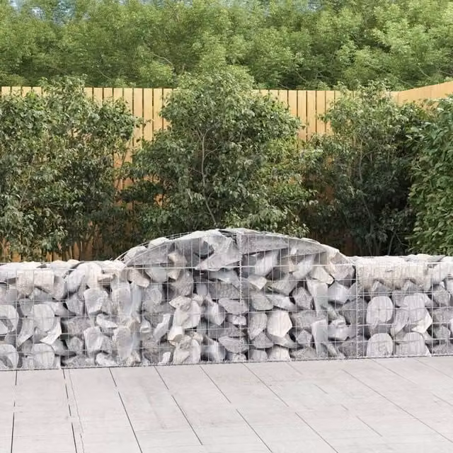 Berkfield Home Arched Gabion Basket in Silver Galvanised Steel, W: 300 cm, D: 50 cm, H: 60/80 cm