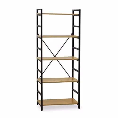 Premier Housewares 5 Tier Geometric Shelf Unit in Yellow and Black with Metal Frame, W/D/H: 60.0 x 28.0 x 151.0 cm