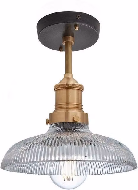 Industville Brooklyn Glass Dome Flush Mount Ceiling Light with Bronze Brass Holder and Transparent Glass, Diameter: 20.32 cm