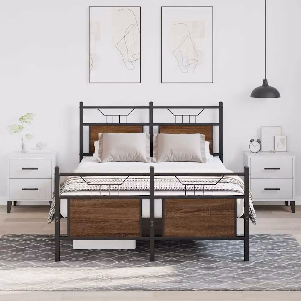 Berkfield Home Small Double Bed Frame in Brown Oak Engineered Wood, W/D/H: 120 x 190 cm – 3