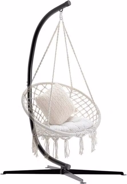 Kelvenix Sturdy Rattan Hanging Egg Chair Swing Stand in Black