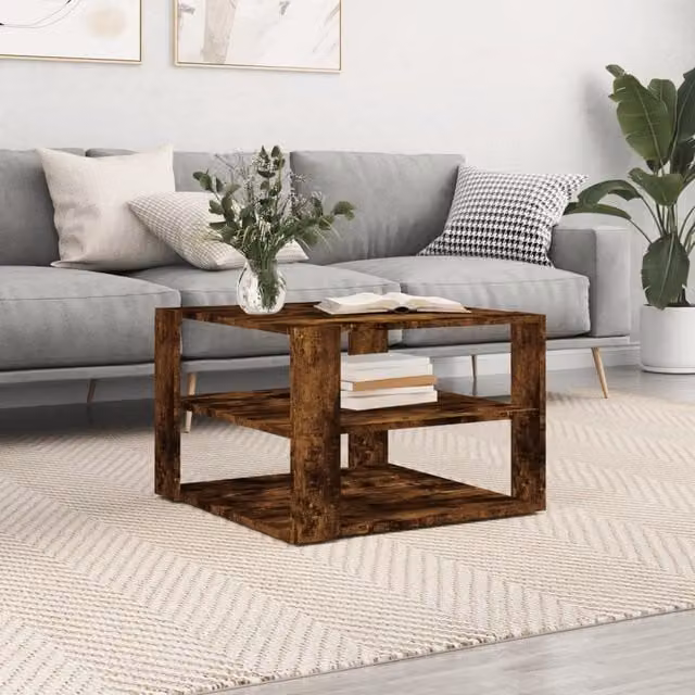 Berkfield Home Square Coffee Table in Smoked Oak Brown, W/D/H: 59.5 x 59.5 x 40 cm