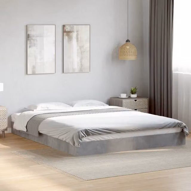 Berkfield Home Modern Bed Frame in Concrete Grey, W/D/H: 160 x 200 cm – 1