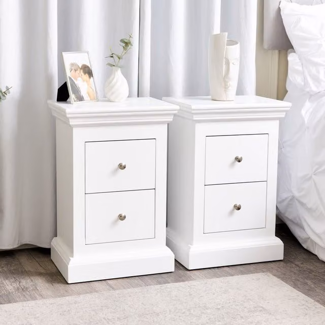 Melody Maison Haxey Slimline Pair of White 2 Drawer Bedside Tables