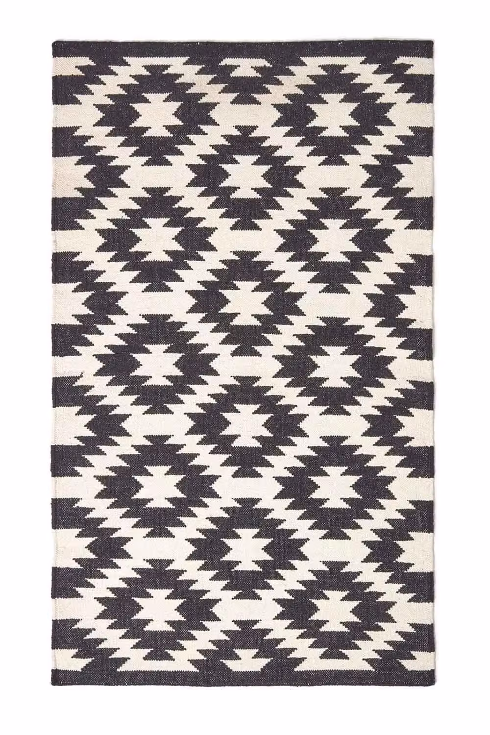 Homescapes Zurich Handwoven Cotton Geometric Pattern Kilim Rug in Black and White, W: 90 cm, L: 150 cm – 2