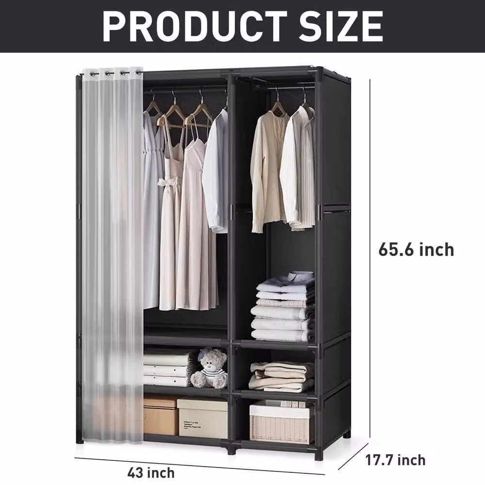 Hinsinc Large Closet Wardrobe Clothes Storage Cabinet with Shelves, Black, W/D/H: 50 x 45 x 166.6 cm – 2