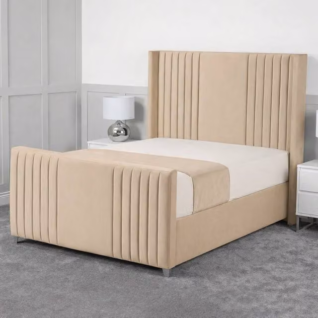 Living Comfort Bedz Emilia Upholstered Gas Lift Storage Bed in Beige, Size: King (W/D/H: 180 x 200 cm)