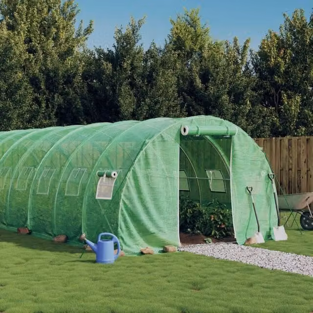 Berkfield Home Freestanding Greenhouse with Steel Frame and Plastic Cover, Green, W/D/H: 14 x 3 x 2 m – 1