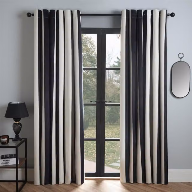 OHS White Striped Thermal Blackout Eyelet Curtains, Pair of Panels, Width: 168 cm, Drop: 229 cm – 1