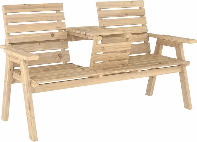 Outsunny Convertible 2 to 3 Seater Outdoor Garden Bench in Brown Rustic Treated Hardwood – 1