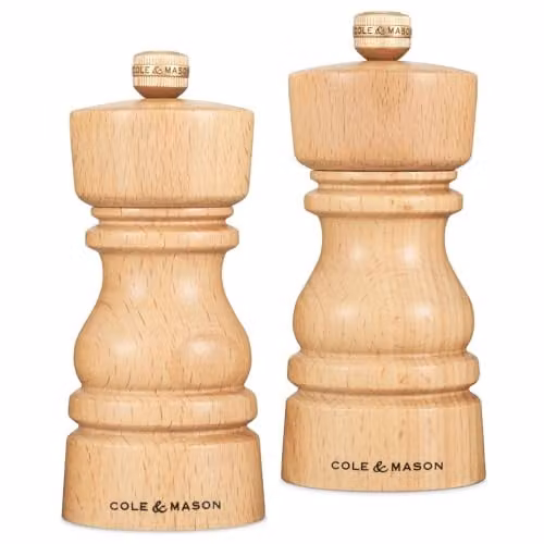 Cole & Mason London Salt and Pepper Grinder Set in Natural Brown Beech Wood, Height: 13 cm