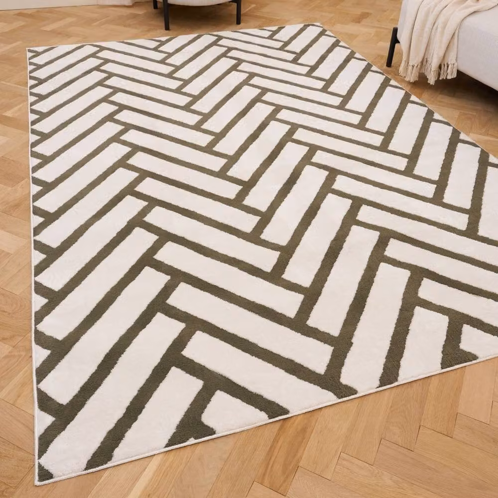 THE RUGS Loft Herringbone Soft Pile Area Rug in Green, W: 160 cm, D: 230 cm – 2