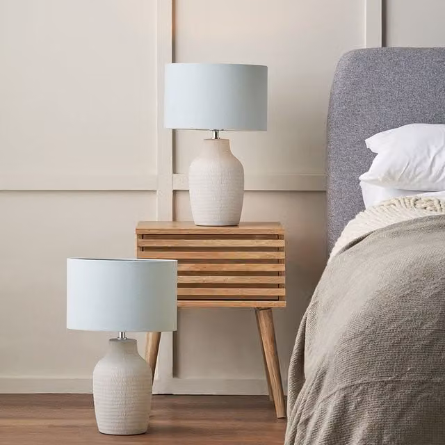 Ruma Set of 2 Kai Duck Egg Blue Textured Tall Ceramic Table Lamps – 1
