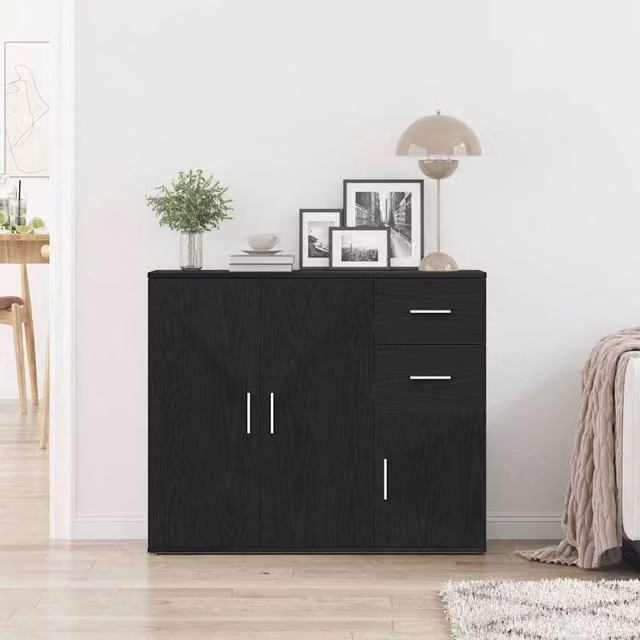 Berkfield Home Black Oak Sideboard, W/D/H: 91 x 29.5 x 75 cm
