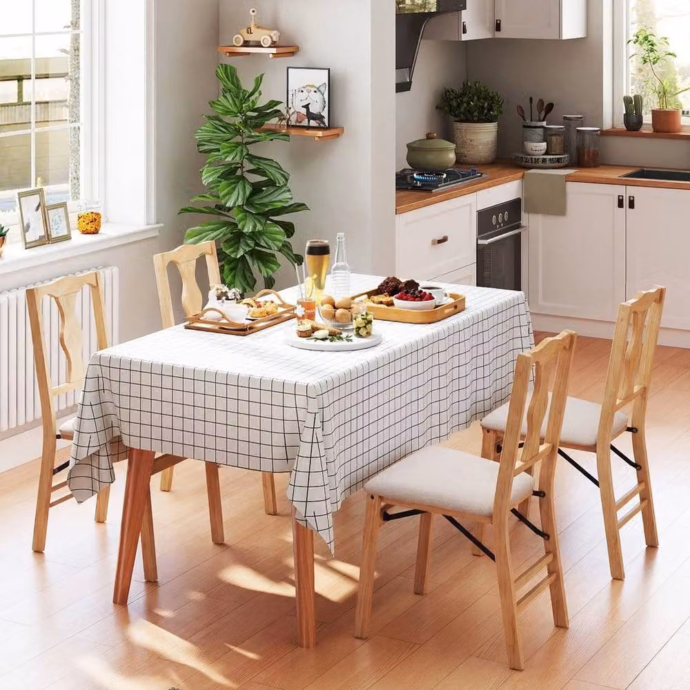Kelvenix Set of 2 Folding Dining Chairs in Beige Fabric and Rubberwood – 2