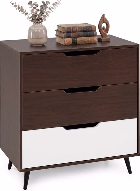 COSTWAY Modern 3 Drawer Dresser with Metal Legs in Brown