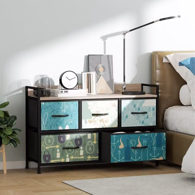HOMCOM Blue Fabric Chest of Drawers for Bedroom and Living Room, Width: 63 cm