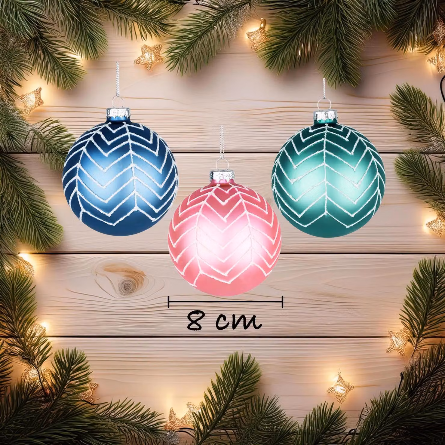 Shatchi 12-Piece Set of Glass Christmas Baubles in Green, Pink and Blue, 8 cm Diameter – 9