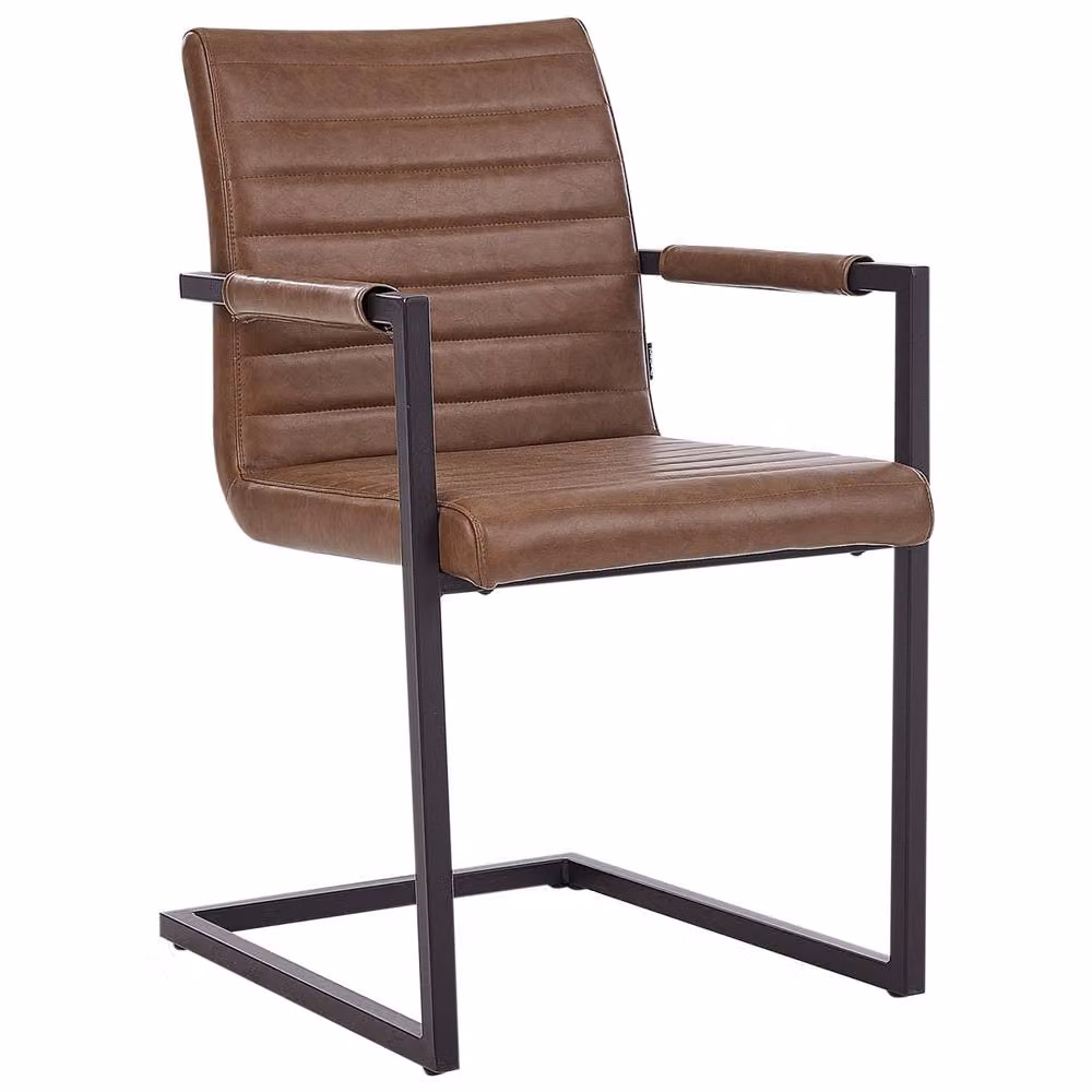 Wyld Haus Set of 2 Brown Faux Leather Cantilever Dining Chairs with Armrests – 3