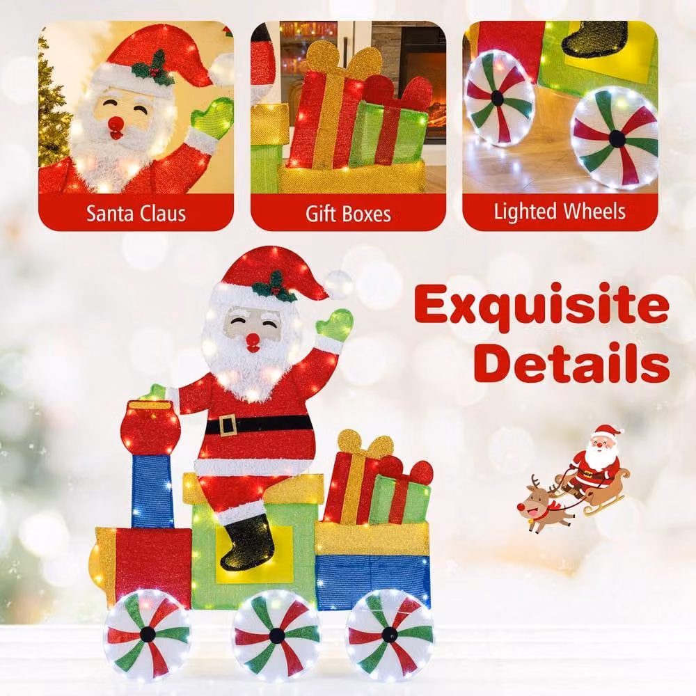 Gymax Multicolour 2D Santa Claus on Train with LED Lights for Indoor and Outdoor Christmas Decoration – 4