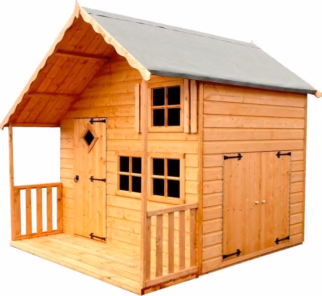 Shires Wood Crib Playhouse in Brown, 7 x 6 Feet with Single Door and Three Windows