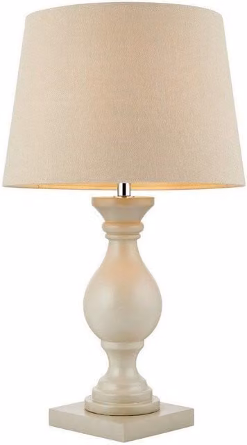 Netlighting Marsham Table Lamp with Beige Fabric Shade and White Painted Wood Base, E14