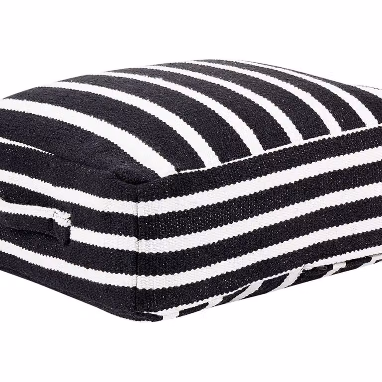 Wyld and Coco Boho Cotton Square Floor Cushion in Black and White, W/D/H: 50 x 50 x 20 cm
