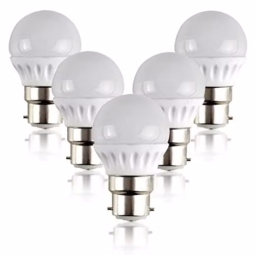 MiniSun Pack of 5 4W LED B22 Golfball Energy Saving Bulbs, Warm White 2700K