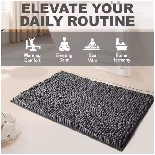 GAVENO CAVAILIA Miami Chenille Loop Microfibre Bath Mat, Grey, W/D: 50 x 80 cm – 10