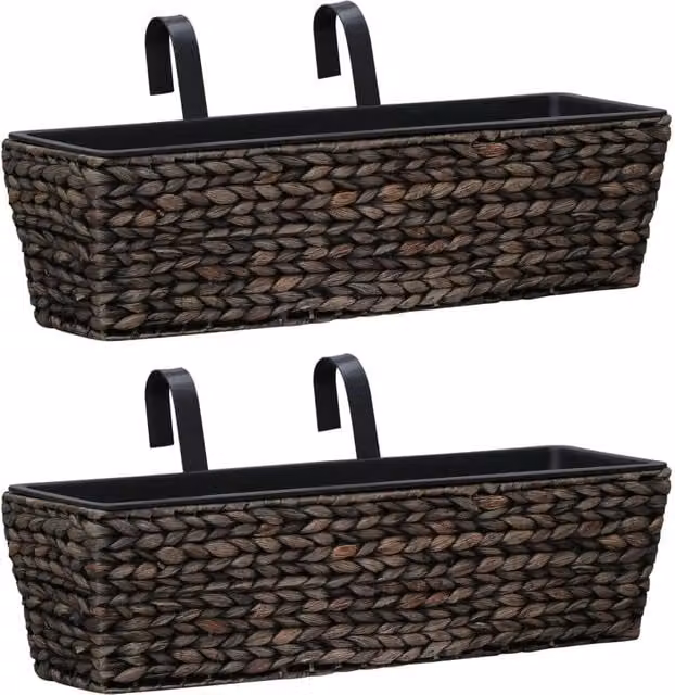 Berkfield Home Set of 2 Brown Water Hyacinth Window Box Planters – 1