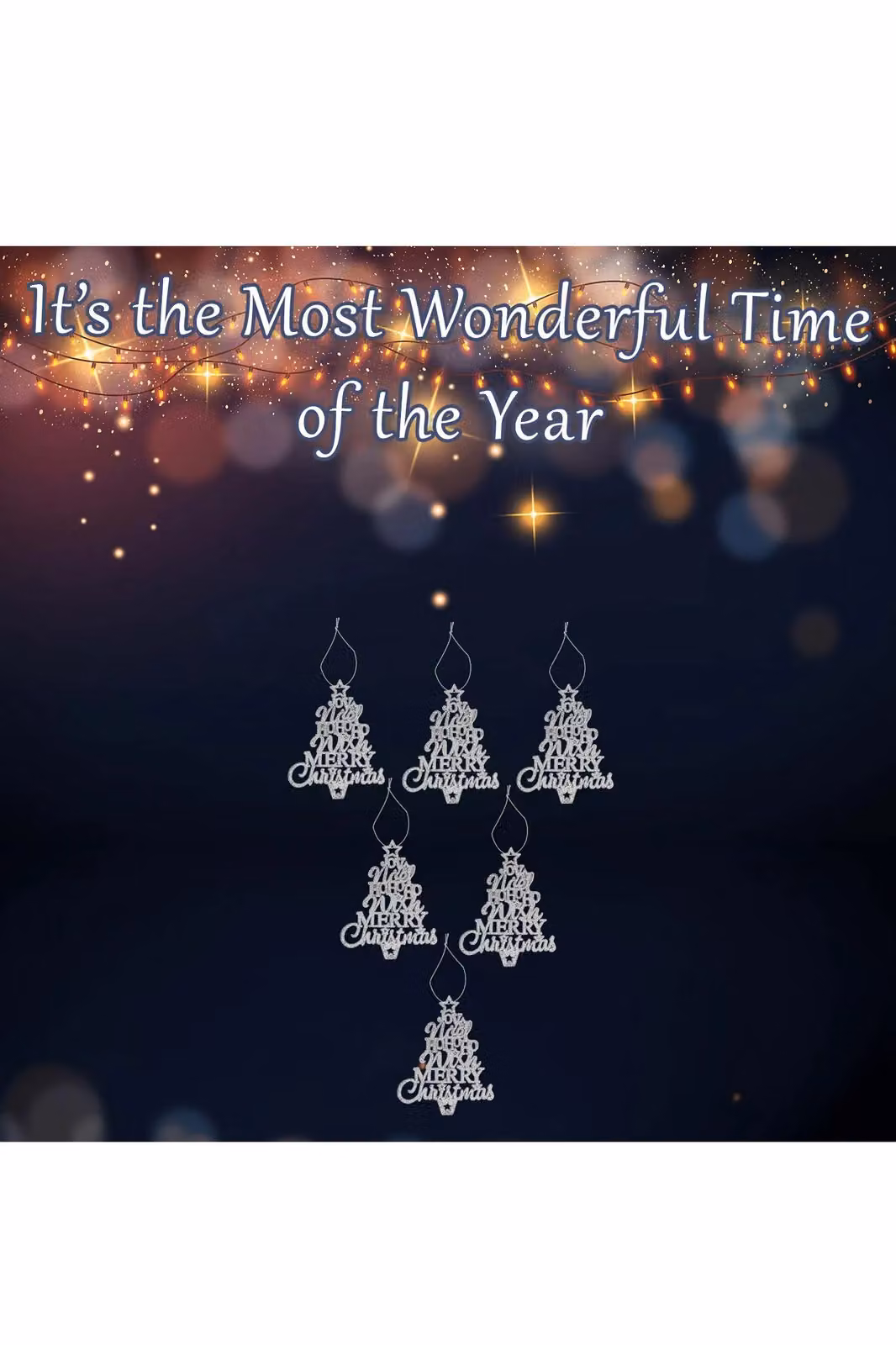 VFM e-Store Set of 6 Silver Hanging Glitter Tree Christmas Ornaments, W/D/H: 19.6 x 10.9 x 1.5 cm – 2