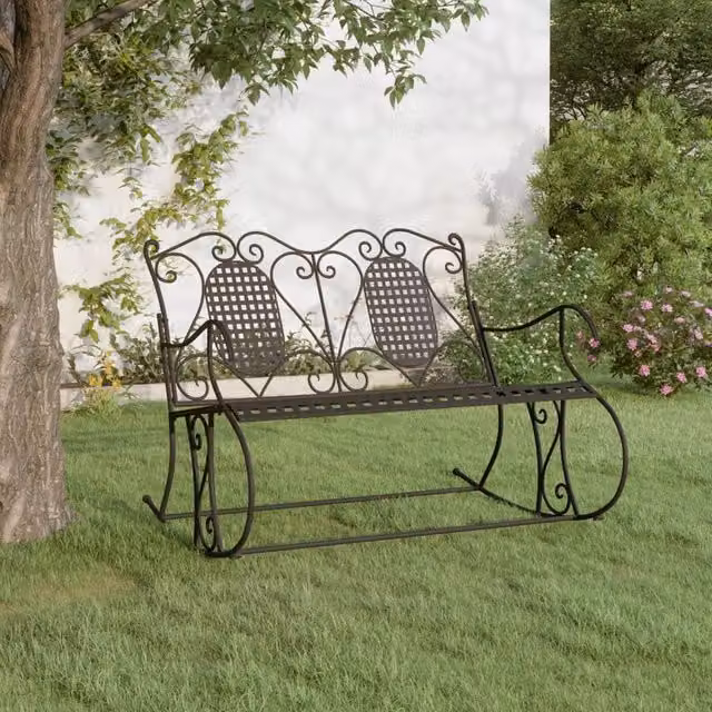 Berkfield Home 2-Seater Classic Rocking Garden Bench in Matt Black Steel, Width: 113 cm – 1
