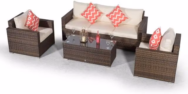 Giardino Sydney 5 Seater Rattan Conversation Sofa Set with Coffee Table in Brown